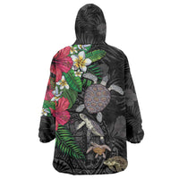 Hawaiian Tropical Plants and Turtles Wearable Blanket Hoodie Polynesian Art Motifs