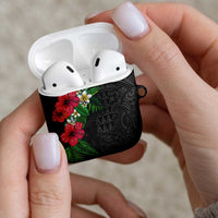 Hawaiian Tropical Plants AirPods Case Kakau Tattoo and Polynesian Pattern Half Black Color