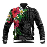 Hawaiian Tropical Plants Baseball Jacket Kakau Tattoo and Polynesian Pattern Half Black Color