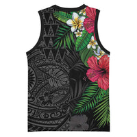 Hawaiian Tropical Plants Basketball Jersey Kakau Tattoo and Polynesian Pattern Half Black Color