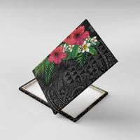 Hawaiian Tropical Plants Canvas Wall Art Kakau Tattoo and Polynesian Pattern Half Black Color