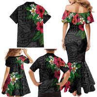 Hawaiian Tropical Plants Family Matching Mermaid Dress and Hawaiian Shirt Kakau Tattoo and Polynesian Pattern Half Black Color LT03 - Polynesian Pride