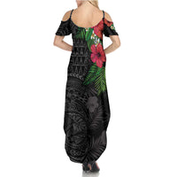 Hawaiian Tropical Plants Family Matching Summer Maxi Dress and Hawaiian Shirt Kakau Tattoo and Polynesian Pattern Half Black Color LT03 - Polynesian Pride