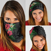 Hawaiian Tropical Plants Neck Gaiter Kakau Tattoo and Polynesian Pattern Half Black Color