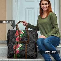 Hawaiian Tropical Plants Travel Bag Kakau Tattoo and Polynesian Pattern Half Black Color