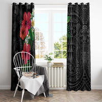 Hawaiian Tropical Plants Window Curtain Kakau Tattoo and Polynesian Pattern Half Black Color