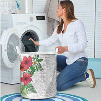 Hawaiian Tropical Plants Laundry Basket Kakau Tattoo and Polynesian Pattern Half White Color