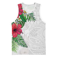 Hawaiian Tropical Plants Basketball Jersey Kakau Tattoo and Polynesian Pattern Half White Color