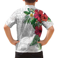Hawaiian Tropical Plants Family Matching Summer Maxi Dress and Hawaiian Shirt Kakau Tattoo and Polynesian Pattern Half White Color LT03 - Polynesian Pride