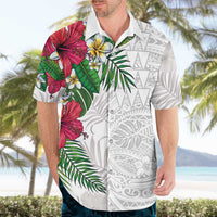 Hawaiian Tropical Plants Hawaiian Shirt Kakau Tattoo and Polynesian Pattern Half White Color