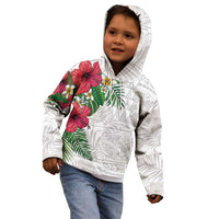 Hawaiian Tropical Plants Kid Hoodie Kakau Tattoo and Polynesian Pattern Half White Color