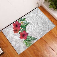 Hawaiian Tropical Plants Rubber Doormat Kakau Tattoo and Polynesian Pattern Half White Color