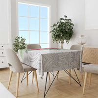 Hawaiian Tropical Plants Tablecloth Kakau Tattoo and Polynesian Pattern Half White Color
