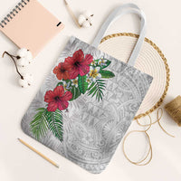 Hawaiian Tropical Plants Tote Bag Kakau Tattoo and Polynesian Pattern Half White Color