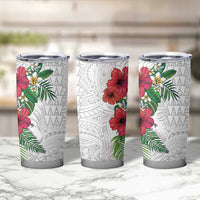 Hawaiian Tropical Plants Tumbler Cup Kakau Tattoo and Polynesian Pattern Half White Color