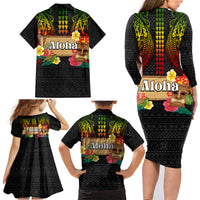 Hawaiian Elements and Polynesian Tattoo Family Matching Long Sleeve Bodycon Dress and Hawaiian Shirt LT03 - Polynesian Pride