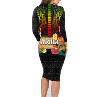 Hawaiian Elements and Polynesian Tattoo Family Matching Long Sleeve Bodycon Dress and Hawaiian Shirt LT03 - Polynesian Pride