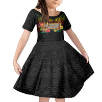Hawaiian Elements and Polynesian Tattoo Family Matching Short Sleeve Bodycon Dress and Hawaiian Shirt LT03 Daughter's Dress Black - Polynesian Pride