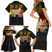 Hawaiian Elements and Polynesian Tattoo Family Matching Short Sleeve Bodycon Dress and Hawaiian Shirt LT03 - Polynesian Pride