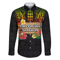 Hawaiian Elements and Polynesian Tattoo Family Matching Short Sleeve Bodycon Dress and Hawaiian Shirt LT03 Dad's Shirt - Long Sleeve Black - Polynesian Pride