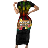 Hawaiian Elements and Polynesian Tattoo Family Matching Short Sleeve Bodycon Dress and Hawaiian Shirt LT03 Mom's Dress Black - Polynesian Pride