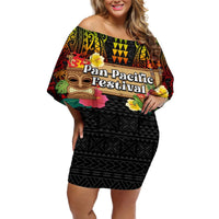 Hawaiian Elements and Polynesian Tattoo Off Shoulder Short Dress LT03 Women Black - Polynesian Pride