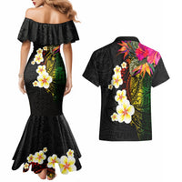Hawaii Plumeria Couples Matching Mermaid Dress and Hawaiian Shirt Polynesian Tattoo and Hibiscus LT03 - Polynesian Pride