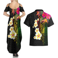 Hawaii Plumeria Couples Matching Summer Maxi Dress and Hawaiian Shirt Polynesian Tattoo and Hibiscus LT03 - Polynesian Pride