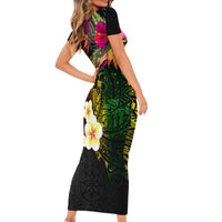 Hawaii Plumeria Family Matching Short Sleeve Bodycon Dress and Hawaiian Shirt Polynesian Tattoo and Hibiscus LT03 - Polynesian Pride