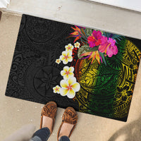 Hawaii Plumeria Rubber Doormat Polynesian Tattoo and Hibiscus