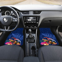 New Zealand Tuatara Car Mats Silver Fern Hibiscus and Tribal Maori Pattern Blue Color