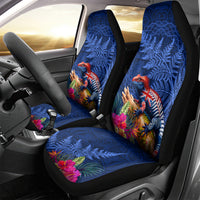 New Zealand Tuatara Car Seat Cover Silver Fern Hibiscus and Tribal Maori Pattern Blue Color LT03 - Polynesian Pride