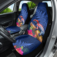 New Zealand Tuatara Car Seat Cover Silver Fern Hibiscus and Tribal Maori Pattern Blue Color LT03 - Polynesian Pride