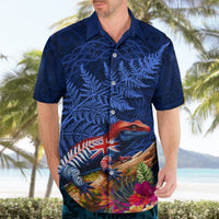 New Zealand Tuatara Hawaiian Shirt Silver Fern Hibiscus and Tribal Maori Pattern Blue Color LT03 - Polynesian Pride