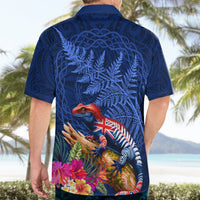 New Zealand Tuatara Hawaiian Shirt Silver Fern Hibiscus and Tribal Maori Pattern Blue Color LT03 - Polynesian Pride