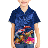 New Zealand Tuatara Hawaiian Shirt Silver Fern Hibiscus and Tribal Maori Pattern Blue Color LT03 - Polynesian Pride