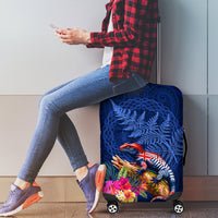 New Zealand Tuatara Luggage Cover Silver Fern Hibiscus and Tribal Maori Pattern Blue Color LT03 - Polynesian Pride