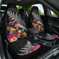 New Zealand Tuatara Car Seat Cover Silver Fern Hibiscus and Tribal Maori Pattern Black Color LT03 One Size Black - Polynesian Pride