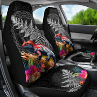 New Zealand Tuatara Car Seat Cover Silver Fern Hibiscus and Tribal Maori Pattern Black Color LT03 - Polynesian Pride