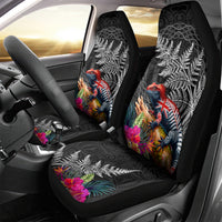 New Zealand Tuatara Car Seat Cover Silver Fern Hibiscus and Tribal Maori Pattern Black Color LT03 - Polynesian Pride