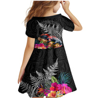 New Zealand Tuatara Family Matching Mermaid Dress and Hawaiian Shirt Silver Fern Hibiscus and Tribal Maori Pattern Black Color LT03 - Polynesian Pride