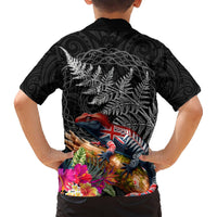 New Zealand Tuatara Hawaiian Shirt Silver Fern Hibiscus and Tribal Maori Pattern Black Color LT03 - Polynesian Pride