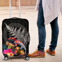New Zealand Tuatara Luggage Cover Silver Fern Hibiscus and Tribal Maori Pattern Black Color LT03 Black - Polynesian Pride