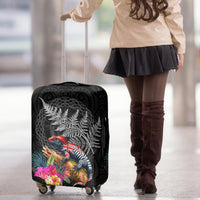 New Zealand Tuatara Luggage Cover Silver Fern Hibiscus and Tribal Maori Pattern Black Color LT03 - Polynesian Pride