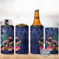 New Zealand Tuatara Christmas 4 in 1 Can Cooler Tumbler Silver Fern and Xmas Pohutukawa Tree Blue Color LT03 - Polynesian Pride