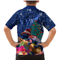 New Zealand Tuatara Christmas Family Matching Mermaid Dress and Hawaiian Shirt Silver Fern and Xmas Pohutukawa Tree Blue Color LT03 - Polynesian Pride
