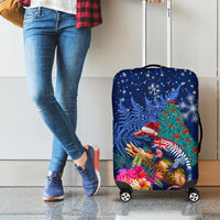 New Zealand Tuatara Christmas Luggage Cover Silver Fern and Xmas Pohutukawa Tree Blue Color LT03 - Polynesian Pride