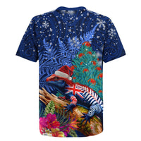 New Zealand Tuatara Christmas Rugby Jersey Silver Fern and Xmas Pohutukawa Tree Blue Color LT03 - Polynesian Pride