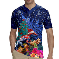 New Zealand Tuatara Christmas Rugby Jersey Silver Fern and Xmas Pohutukawa Tree Blue Color LT03 - Polynesian Pride