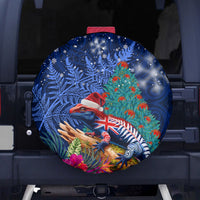 New Zealand Tuatara Christmas Spare Tire Cover Silver Fern and Xmas Pohutukawa Tree Blue Color